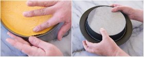 ・型から出す際は、壁から剥すようにアパレイユの周りを指で押す。型のふちに空気を入れることで、型とアパレイユに隙間ができて外しやすくなる。<br><br>・型の上に皿をのせひっくり返し、皿ごと持ち上げて左右に振る。